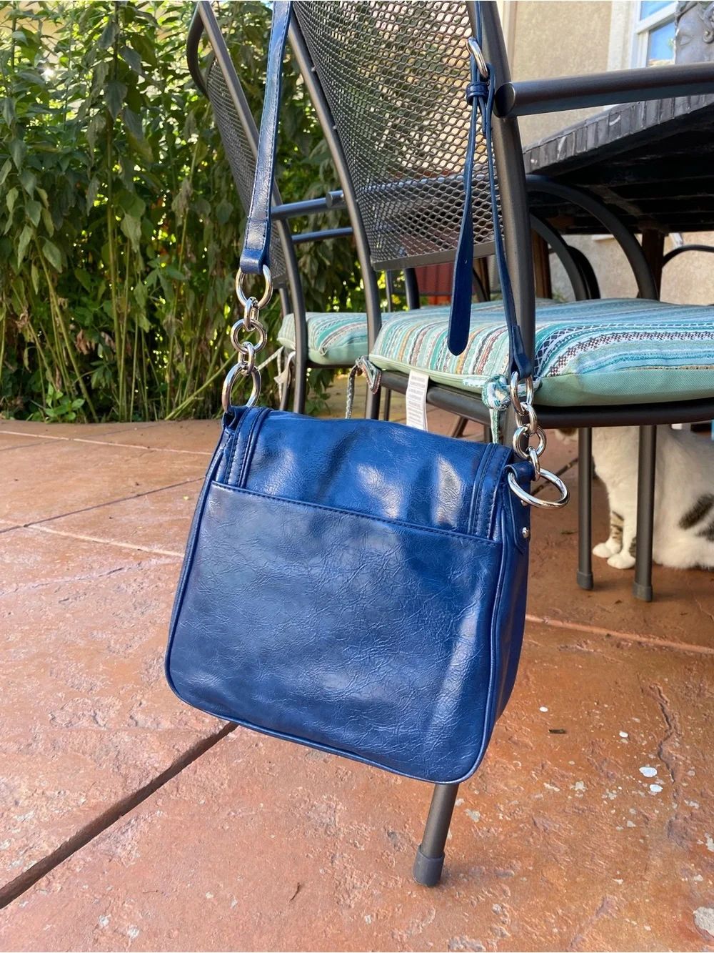 Liz Claiborne Navy Blue Leather Crossbody Bag with Tassel
